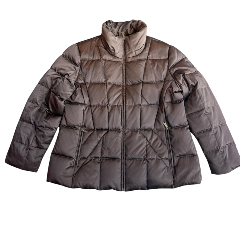 Calvin Klein Women’s Size 1X Quilted Down Puffer Jacket Chocolate Brown Winter